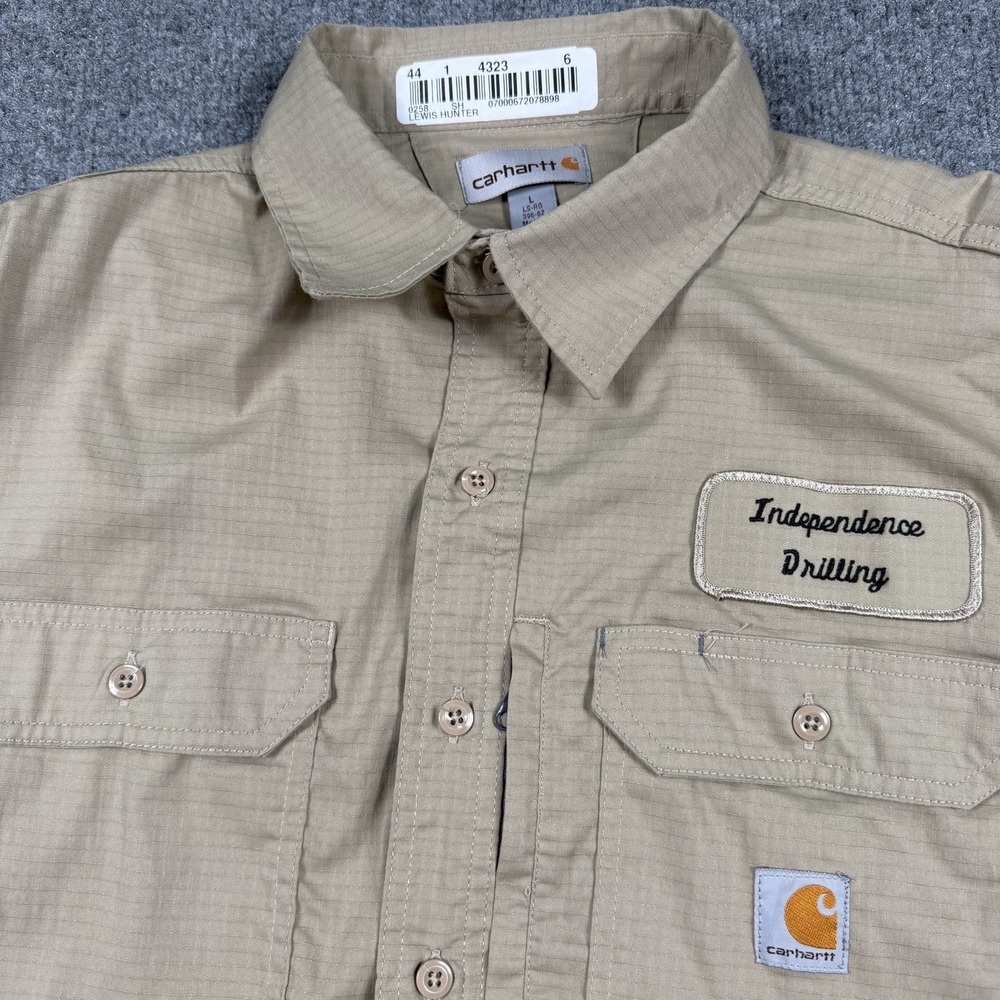 Carhartt Button Up Shirt Mens Large Tan Long Sleeve Vented Workshirt Workwear - Picture 4 of 12